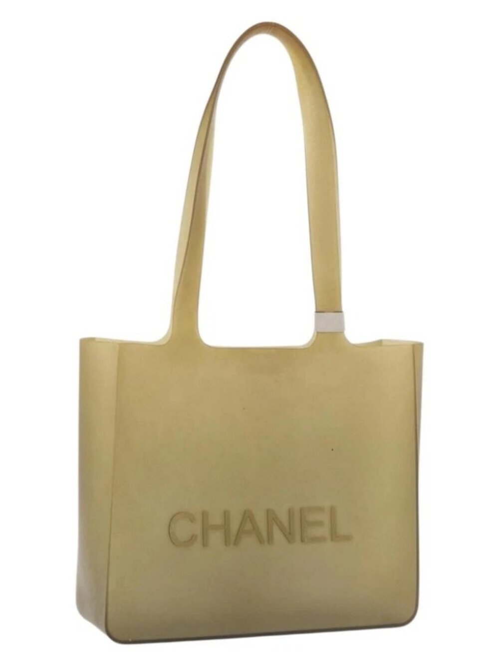 CHANEL Tote Bag Rubber Beige CC Auth mr2340